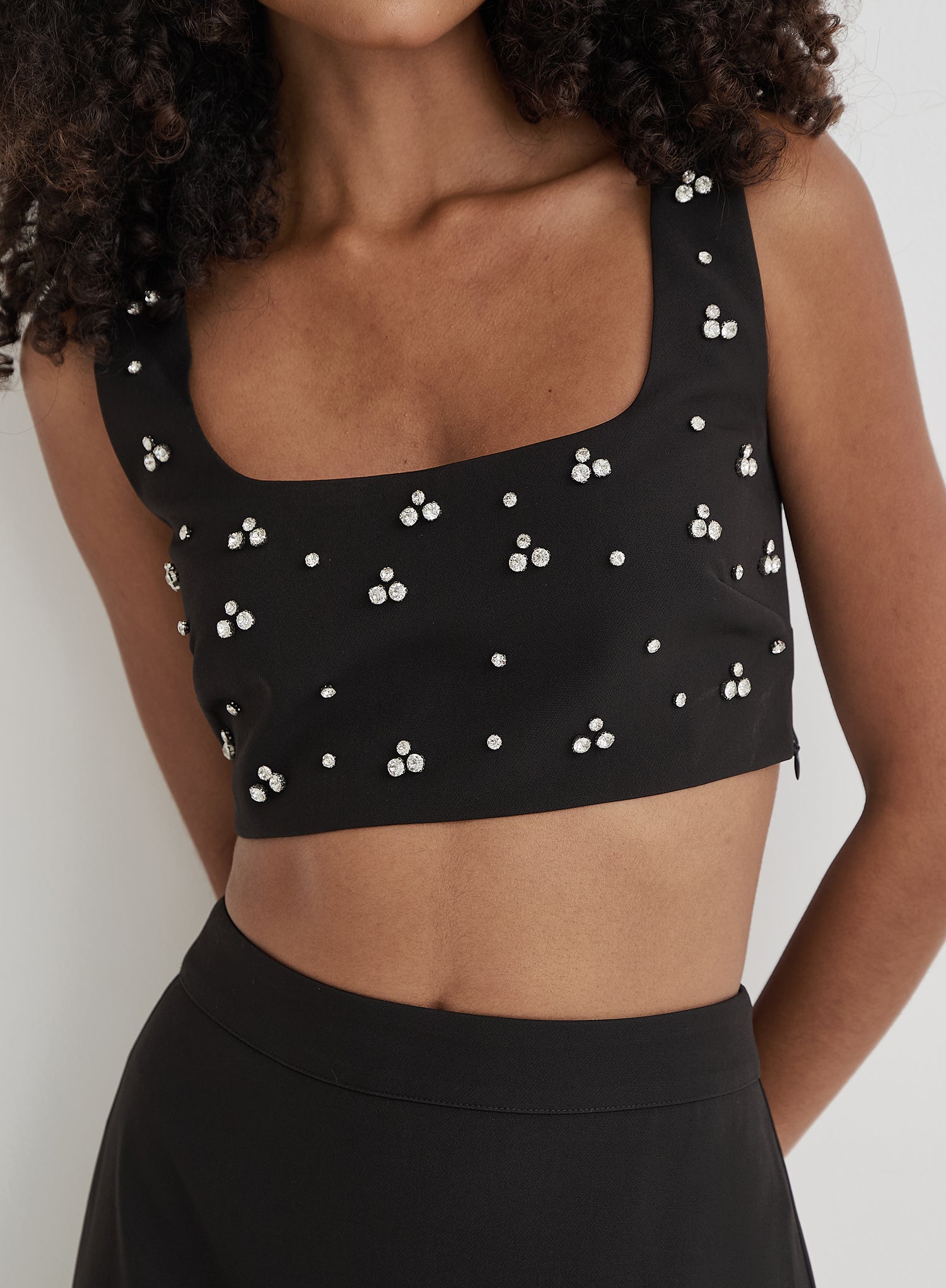 Black Embellished Crop Top